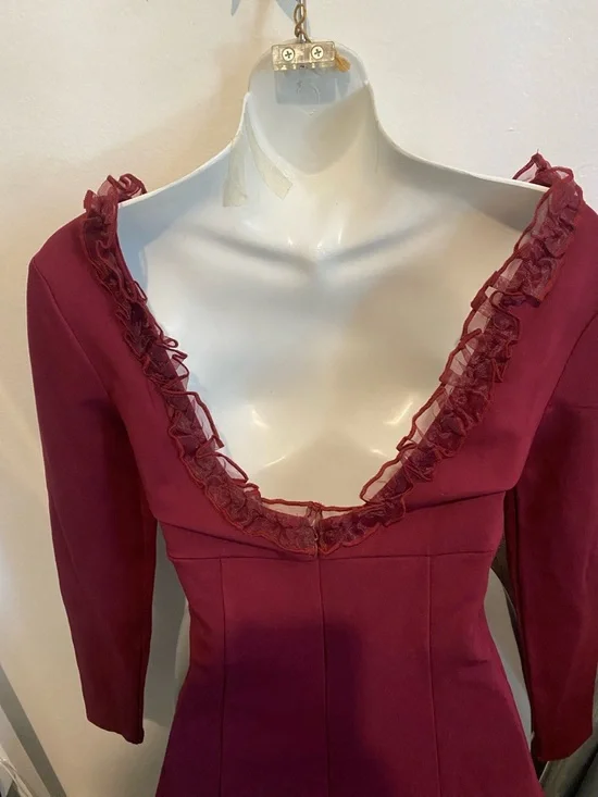 FP Movement by Free People Burgundy Square-Neck Ruffle Mini Dress - Picture 5 of 7